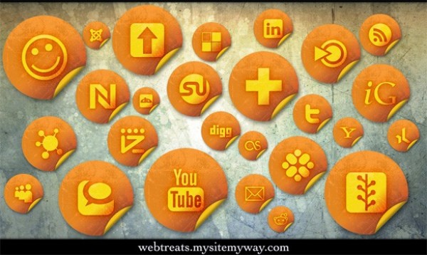 web unique stylish sticker social media social icons social quality pack original orange new networking modern icons grungy grunge fresh free download free download design creative bookmarking 