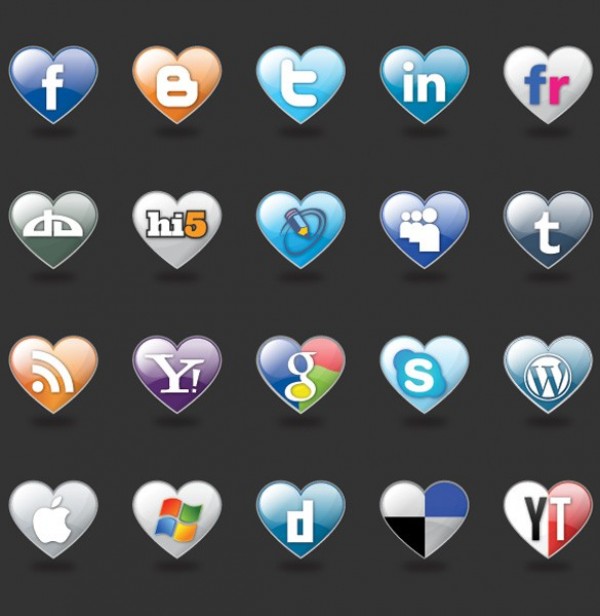 web vector unique ui elements stylish social media icons quality original new networking love illustrator icons high quality hearts graphic glossy fresh free download free download design creative bookmarking 