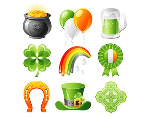 web vector unique stylish st patrick's day rainbow quality pot of gold original illustrator icons horseshoe high quality green graphic good luck fresh free download free four leaf clover download design creative 