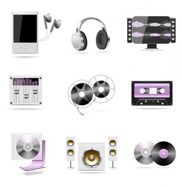 web vinyl record vector unique ui elements tape cassette stylish speakers set reel-to-reel quality original new music monitor iPod with earphones interface illustrator icons high quality hi-res headphones HD graphic fresh free download free equalizer elements electronics download detailed design creative CD audio 