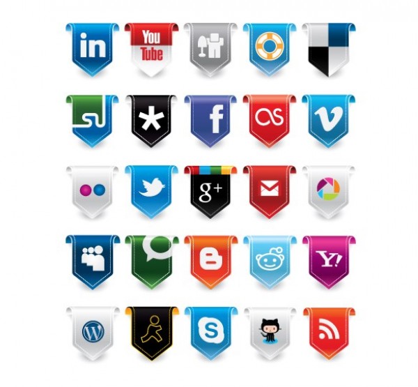 web vector unique ui elements stylish social media social icons set social set ribbon quality pack original new networking interface illustrator icons high quality hi-res HD graphic fresh free download free flag EPS elements download detailed design curled ribbon creative colorful bookmarking AI 