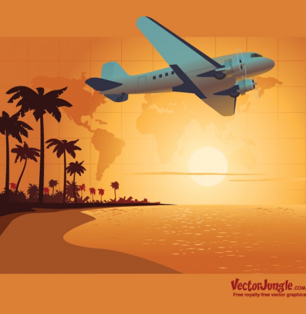 Vectors vector graphic vector unique tropics tropical travel sunset quality Photoshop pack original ocean modern jet illustrator illustration icon high quality fresh free vectors free download free download creative beach background airplane AI 