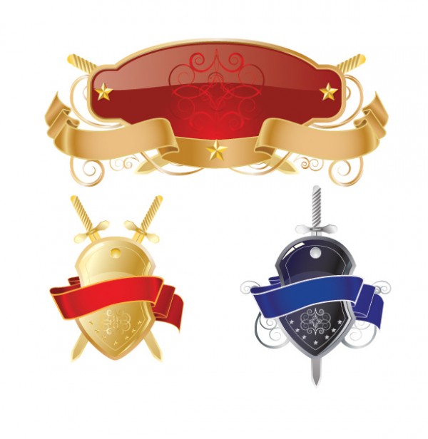 Vectors vector graphic vector unique swords shield ribbons quality Photoshop pack original modern knight illustrator illustration high quality fresh free vectors free download free frame download creative banner AI 