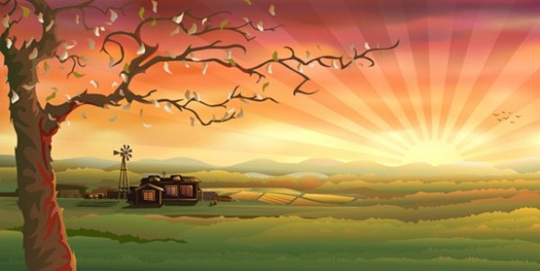 3 Glorious Countryside Sunrise Vector Backgrounds - WeLoveSoLo