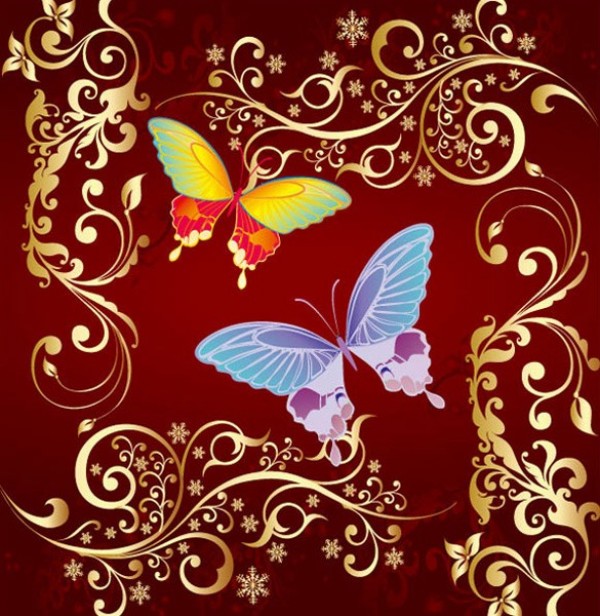 web vector unique stylish scroll quality original new illustrator high quality graphic golden gold leaf gold fresh free download free floral download design creative butterfly butterflies background 