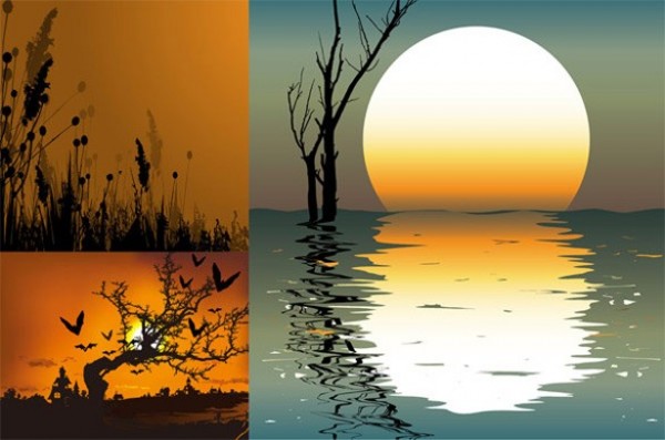water vector unique tree sunset stylish silhouette scenery reflection quality original landscape illustrator high quality graphic free download free download creative background 