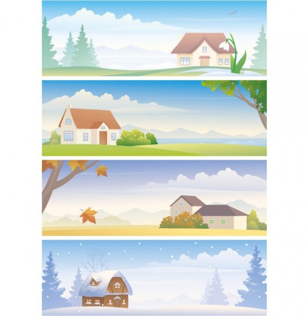 vector unique trees stylish snow sky seasons quality original mountains leaves illustrator house high quality graphic free download free four seasons fly flowers download creative birds background 