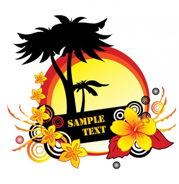 web vector unique tropical sunset sun stylish silhouette quality palm tree original illustrator high quality hibiscus graphic fresh free download free flowers floral download design creative background 