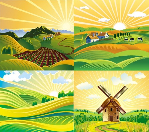 windmill web vector unique tranquil sunny stylish scene quality original landscape illustrator hills high quality graphic fresh free download free farming farm download design creative cows countryside background 