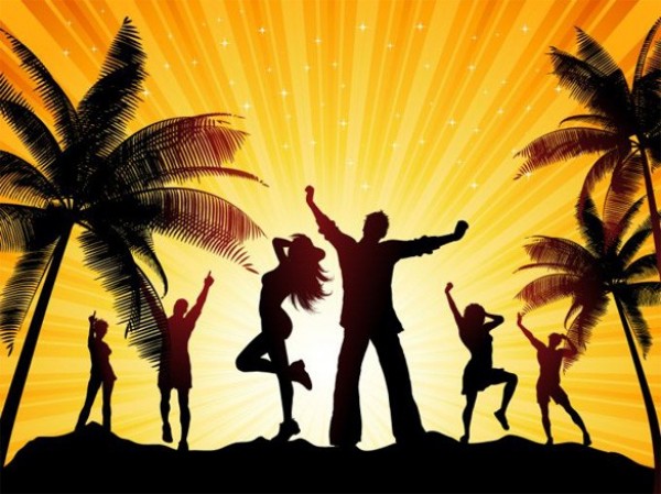 web vector unique tropical sunset stylish silhouette quality people party silhouette party palms palm trees original illustrator high quality graphic fresh free download free download design dancing creative beach background 
