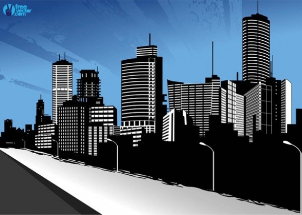 web vector urban unique town stylish skyscrapers skyline silhouette road quality panorama original illustrator highway high quality graphic fresh free download free EPS download Destination design creative city business building architecture AI 