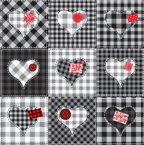 web vector valentines unique stylish quilt quality print pattern patchwork original illustrator high quality hearts graphic gingham fresh free download free EPS download design creative black and white background 