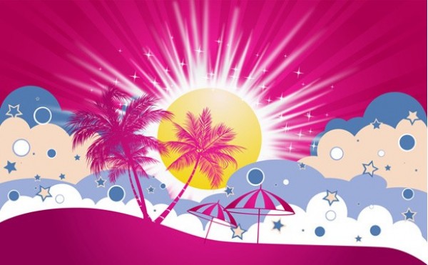web vector unique ui elements tropical sunset sun stylish quality pink palms original new interface illustrator holiday high quality hi-res HD graphic fresh free download free elements download detailed design creative clouds beach umbrellas background AI abstract 