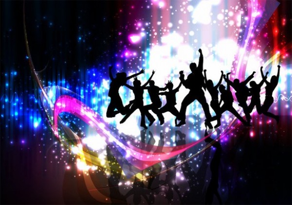 web vector unique stylish silhouette quality people party original lights jumping illustrator high quality graphic fresh free download free EPS download design dancing creative colorful background 