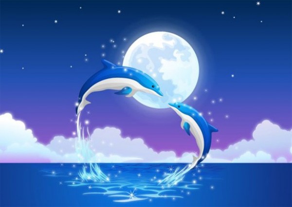 web vector unique stylish stars starry starlight skies quality original ocean moonlight moon leaping illustrator high quality heart graphic fresh free download free fantasy EPS download dolphins design creative blue background 