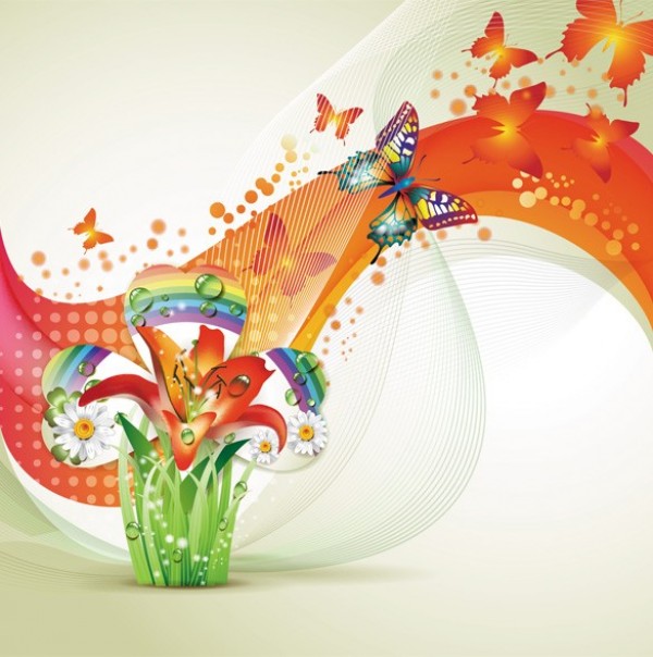 web waves vector unique stylish spring rainbow quality original orange lily illustrator high quality graphic fresh free download free flowers floral download design creative butterflies background abstract 