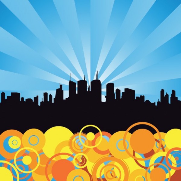 web vector unique stylish skyline silhouette rays quality original illustrator high quality graphic fresh free download free EPS download design creative colorful city skyline city circles background AI abstract 