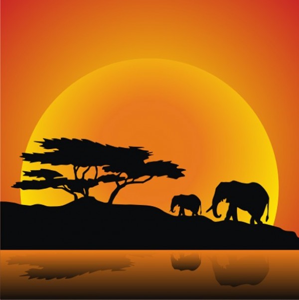 web vector unique ui elements tree silhouette sunset stylish quality original orange new interface illustrator high quality hi-res HD graphic fresh free download free EPS elephants elephant silhouette elements download detailed design creative cdr background AI african sunset 