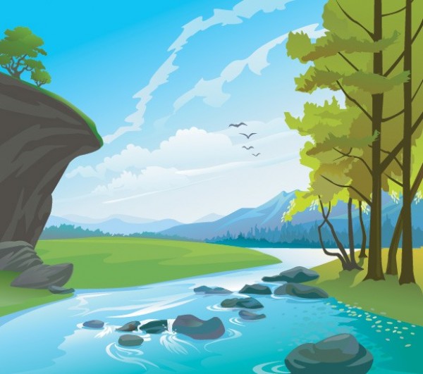 web vector valley unique stylish stream river quality peaceful original nature mountains landscape illustrator high quality graphic fresh free download free fields EPS download design creek creative countryside background 