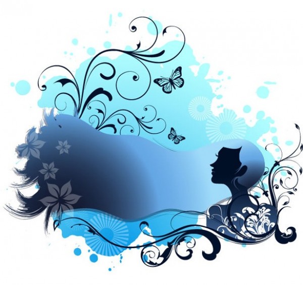 web vector unique stylish splash quality original illustrator high quality hair graphic girl fresh free download free flowing hair floral EPS download design creative butterflies blue background abstract 