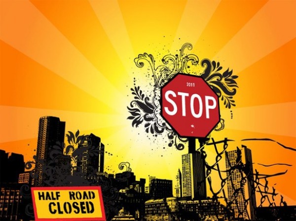 web vector urban unique ui elements sun stylish stop sign skyline silhouette signs road sign rays quality original new interface illustrator high quality hi-res HD grunge graphic fresh free download free fence elements download detailed design creative cityscape city background AI 