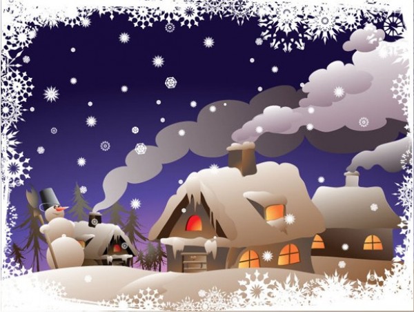 winter scene winter outdoor scene web vector unique stylish snowy snowman snowing snowflakes snow scene quality original new illustrator high quality graphic fresh free download free EPS download design creative cottages christmas background 