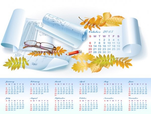 yearly web vector unique ui elements stylish rolls quality pencil original new monthly leaves interface illustrator high quality hi-res HD graphic fresh free download free eyeglasses EPS elements download detailed designer design creative calendar blueprints autumn architecture 2013 calendar 2013 