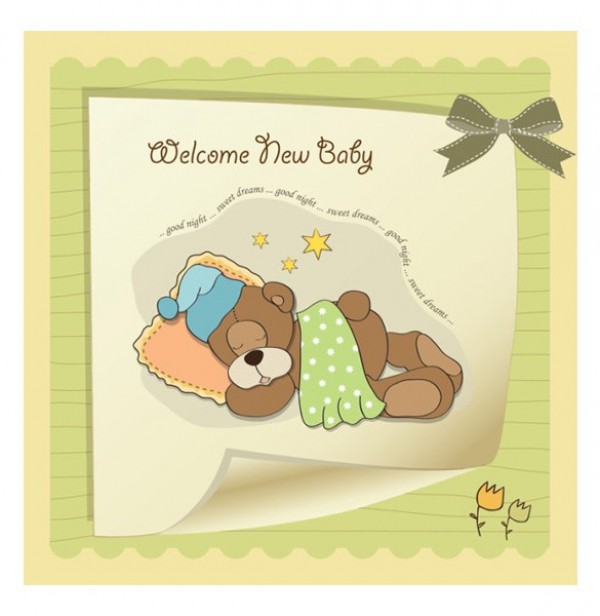 web vector unique ui elements template teddy bear stylish sleeping quality original new baby card new interface illustrator high quality hi-res HD graphic fresh free download free EPS elements download detailed design decorated creative bow blue background baby card AI 