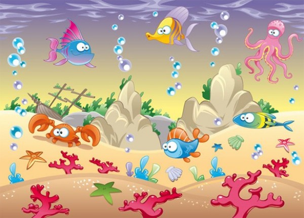 Underwater Cartoon Ocean Scene with Marine Life - WeLoveSoLo