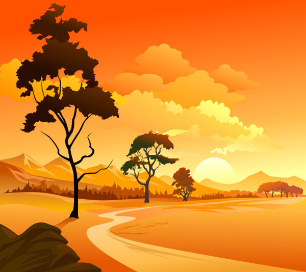 web vector unique ui elements trees sunset stylish river quality peaceful original orange new landscape interface illustrator high quality hi-res HD graphic fresh free download free fields EPS elements download detailed design creative countryside country cartoon background 