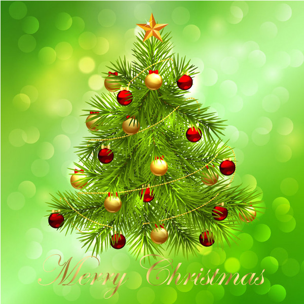 vector green free download free decorated christmas tree card bokeh background 