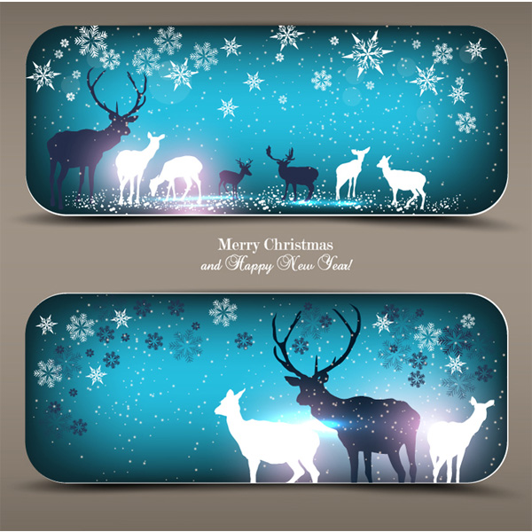 winter vector snowing snowflakes silhouettes reindeer free download free elk christmas card blue banners background 