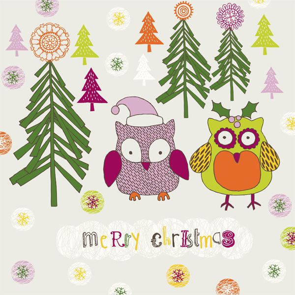 winter vector trees snow owls free download free christmas card christmas cartoon card background 