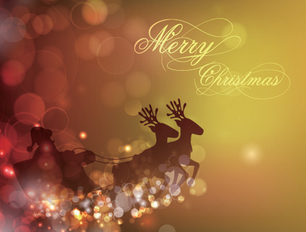 vector silhouette santa reindeer gold free download free christmas card bokeh background abstract 