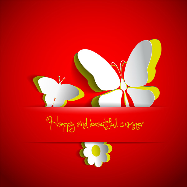 vector summer red pocket paper free download free cutout card butterflies background 
