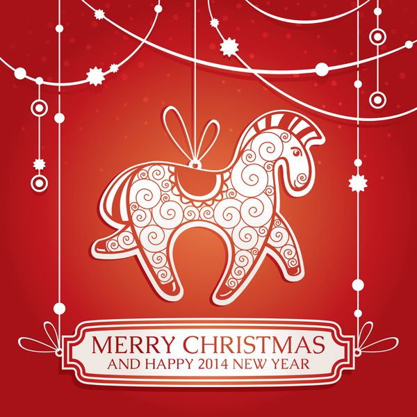 vector red new year 2014 horse hanging sign free download free decorated christmas card background 
