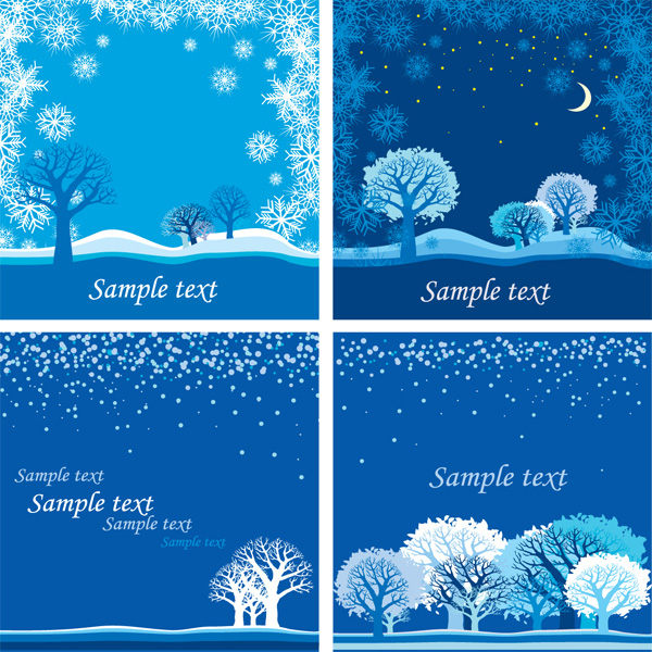 wintertime winter vector trees snowy snowing snowflakes snow scene moon free download free card background 