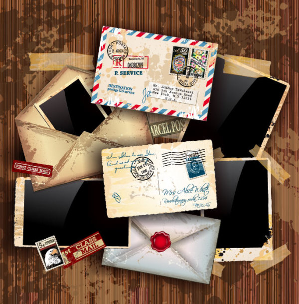 vintage vector tapes stamps postcards postal postage polaroid photos old letters grunge free download free background 