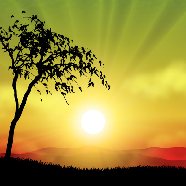 vector tree silhouette tree sunset silhouette mountains landscape free download free background 
