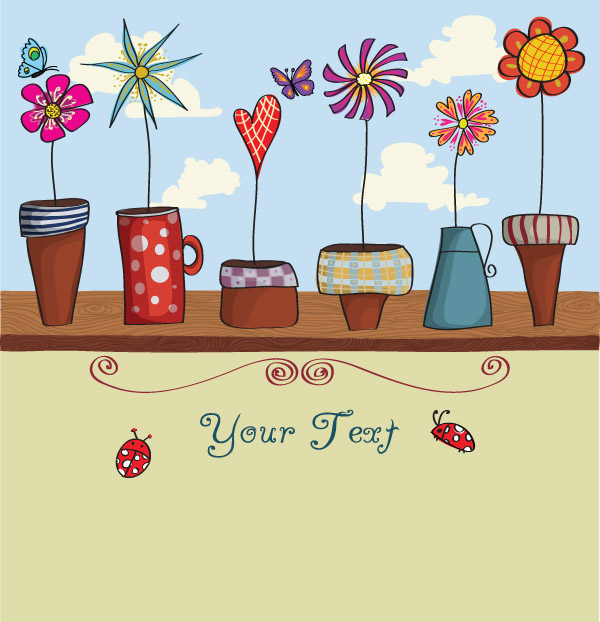 window sill vector painted ladybugs free download free folk art flowers flower pots floral card background 
