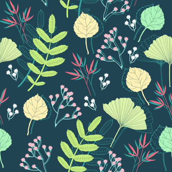 vector spring seamless pattern leaves free download free flowers floral dark background 