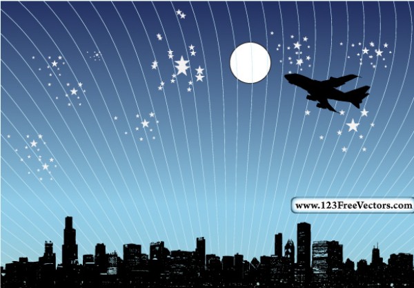 web Vectors vector graphic vector unique ultimate skyline silhouette quality Photoshop pack original night new modern jetliner jet illustrator illustration high quality fresh free vectors free download free download design creative city background airplane AI 