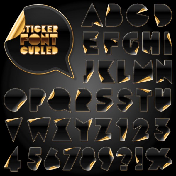 Vectors vector graphic vector unique sticker quality Photoshop pack original numbers modern letters illustrator illustration high quality gold fresh free vectors free download free font download curled sticker creative alphabet AI 