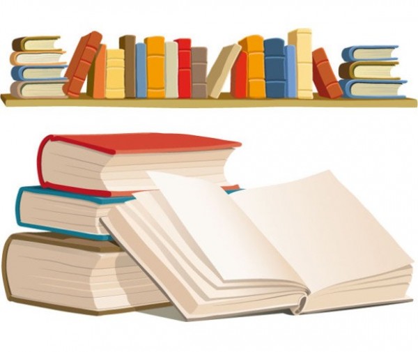 bookshelf and books vector graphics