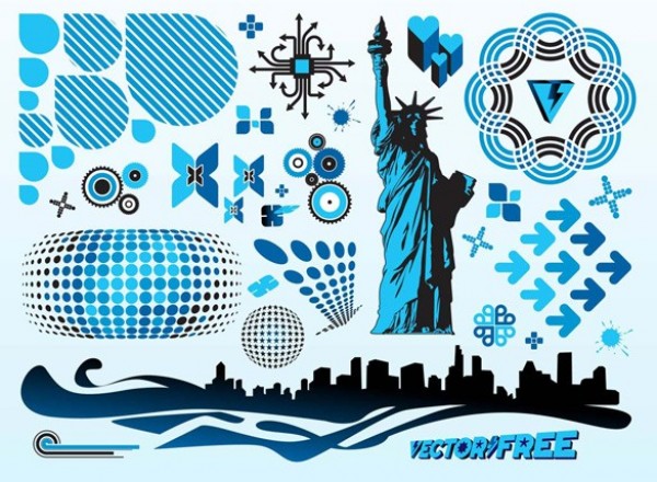 web vector unique ui elements stylish Statue of Liberty silhouette shapes set quality pack original new jpg interface illustrator high quality hi-res HD graphic fresh free download free EPS elements download detailed design creative city skyline AI 