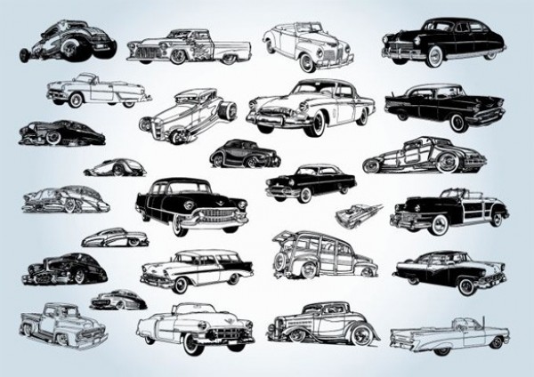 web vintage vector unique stylish set retro quality pack original old illustrator high quality hand drawn graphic fresh free download free EPS download design creative collection classic cars 