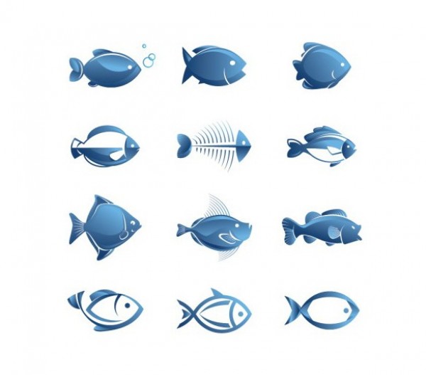 Download 12 Blue Fish Vector Illustrations Set - WeLoveSoLo