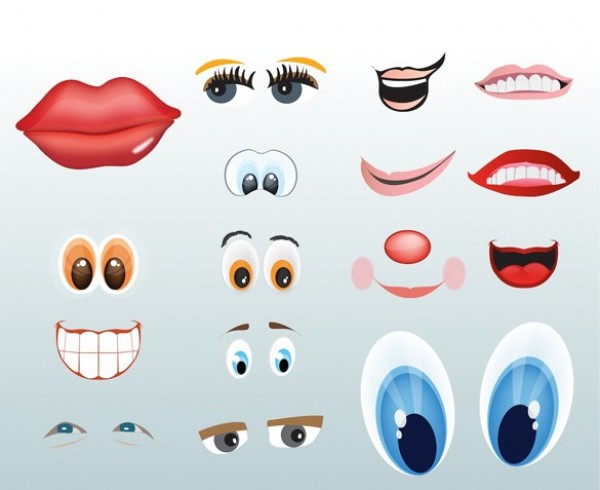 web vector unique ui elements Tongue teeth stylish Smiles quality original Nose new Luscious Look lips Lashes Iris interface illustrator high quality hi-res HD graphic fresh free download free face Eyebrows elements download detailed design creative Comic Book clown Cheeks character cartoon 