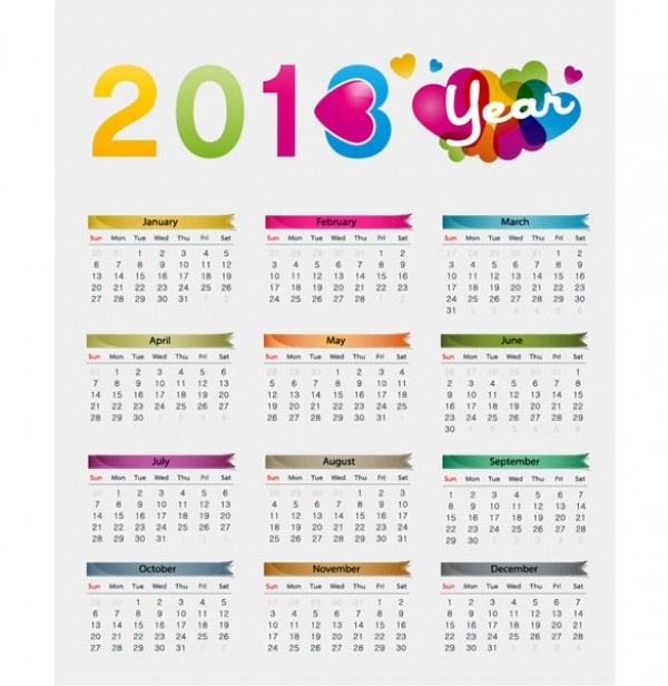 yearly web vector unique ui elements stylish quality original new interface illustrator high quality hi-res hearts HD graphic fresh free download free EPS elements download detailed design creative colorful calendar 2013 year calendar 2013 calendar 2013 