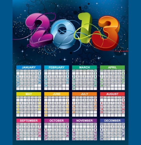 yearly web vector unique ui elements stylish stars space quality original new interface illustrator high quality hi-res HD graphic fresh free download free EPS elements download detailed design dark creative colorful celebration calendar blue 2013 calendar 2013 